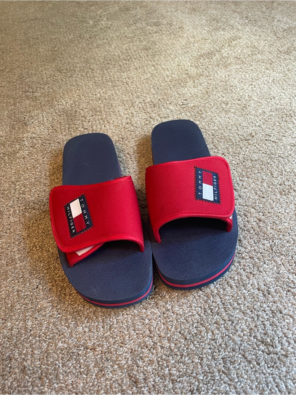Men's Tommy Hilfiger Red, White, Navy adjustable Slides size 11